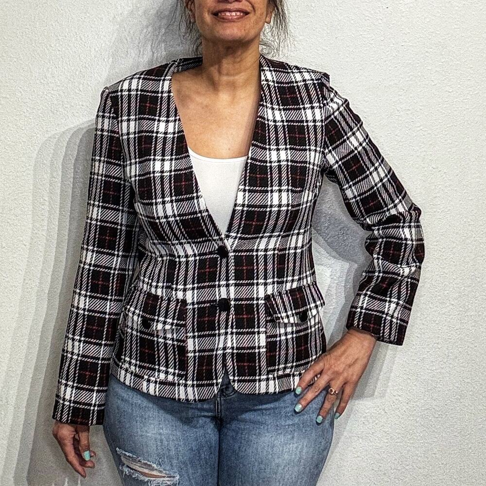 First Lady White Plaid Blazer Sz 12